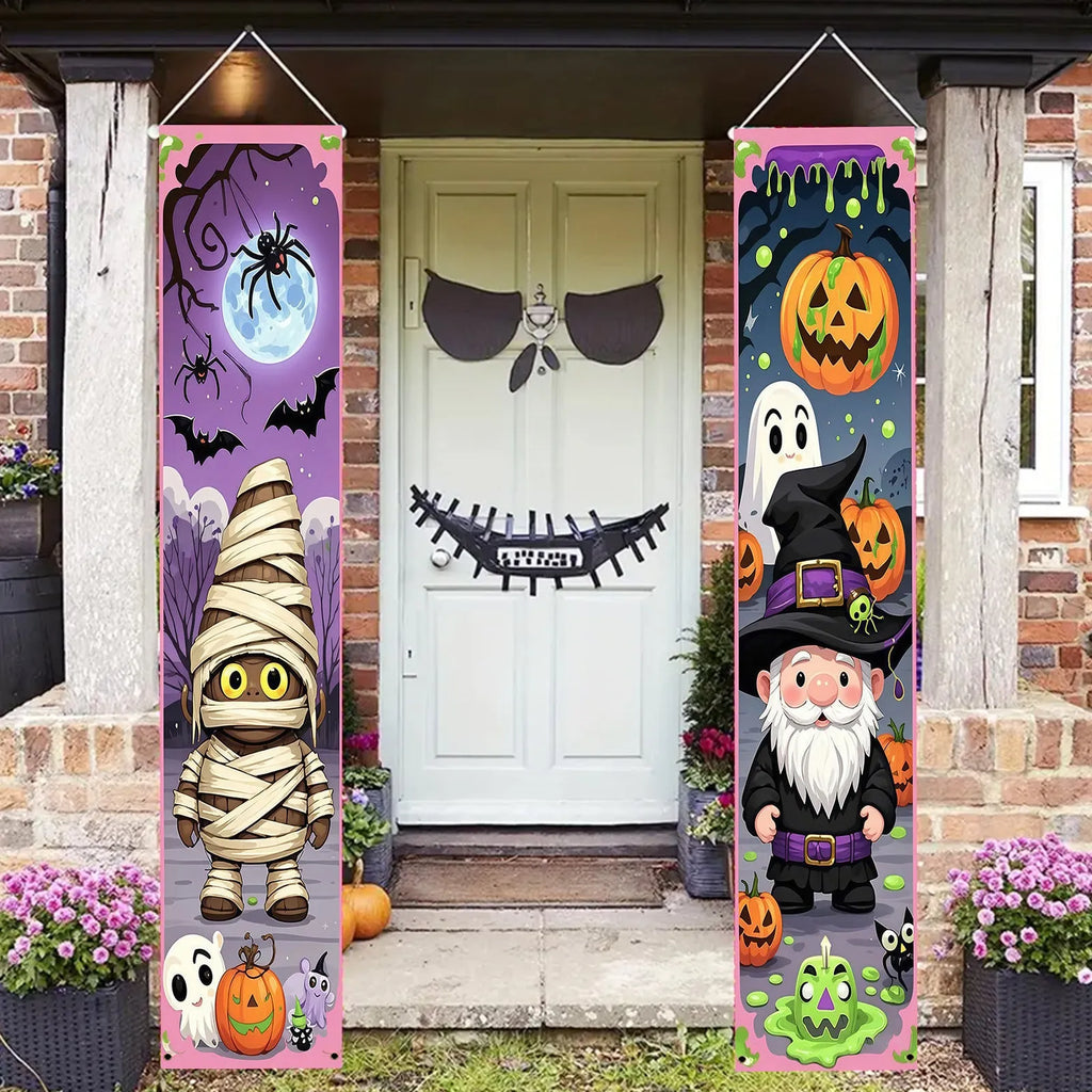 Polyester Halloween couplet hanging flag decorations measuring 30x180cm for party and wall display