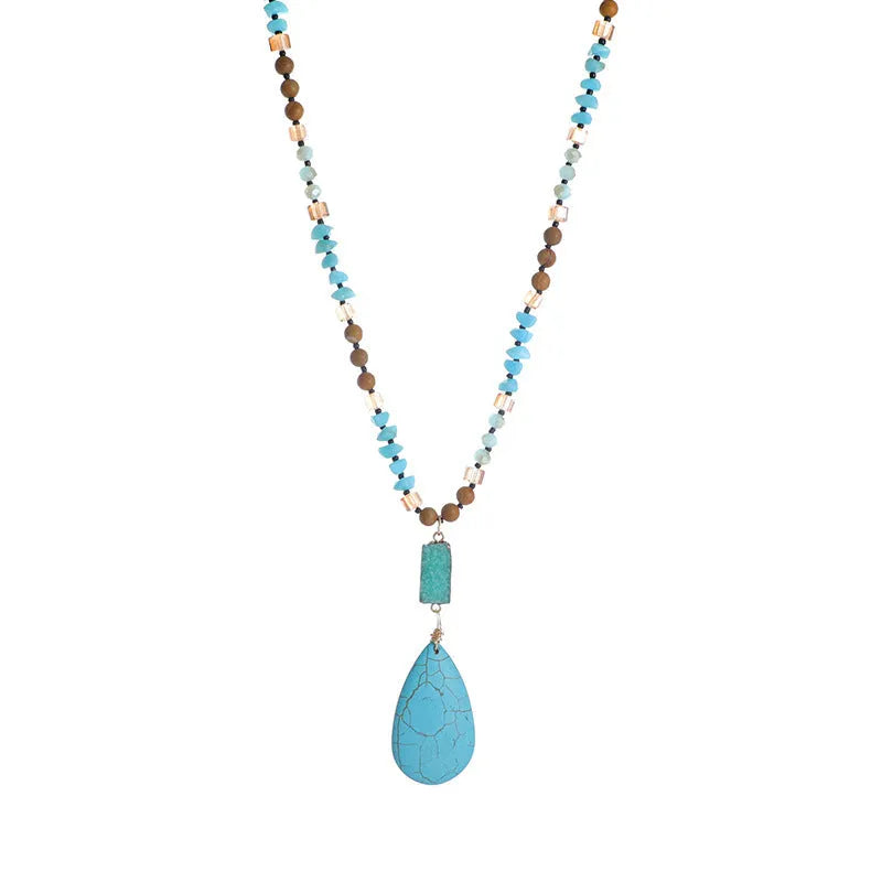 Turquoise big water drop imitation mineral pendant fashion necklace with ball bead chain