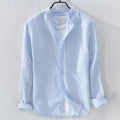 Loose fit casual long sleeve shirt in linen blend fabric, showing dark blue colour option