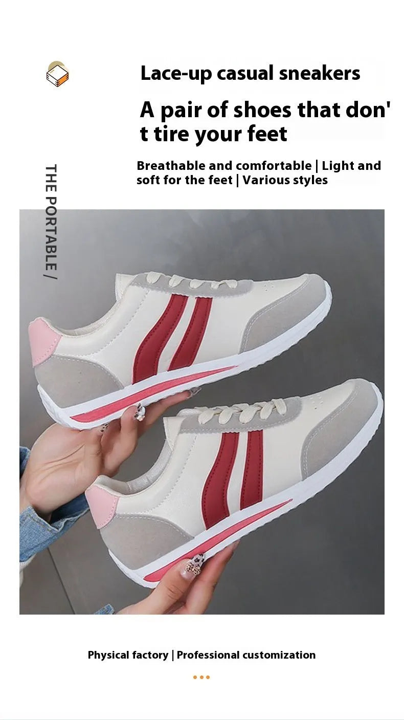 Red and blue low-top lace-up casual sneakers with a PU mesh upper and rubber sole.