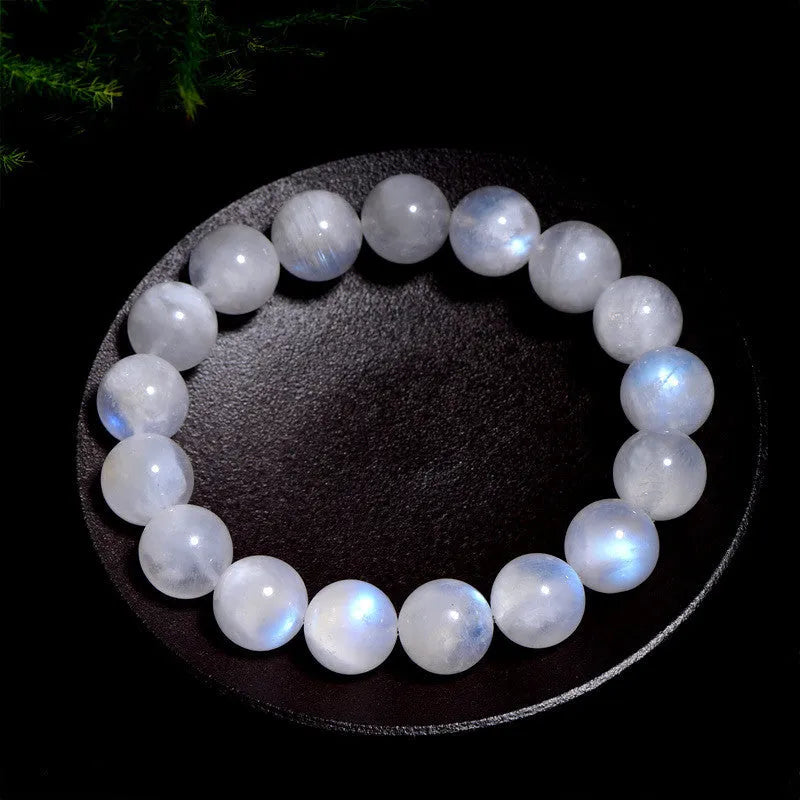 Natural blue moonlight moonstone round bead bracelet with geometry shape in white