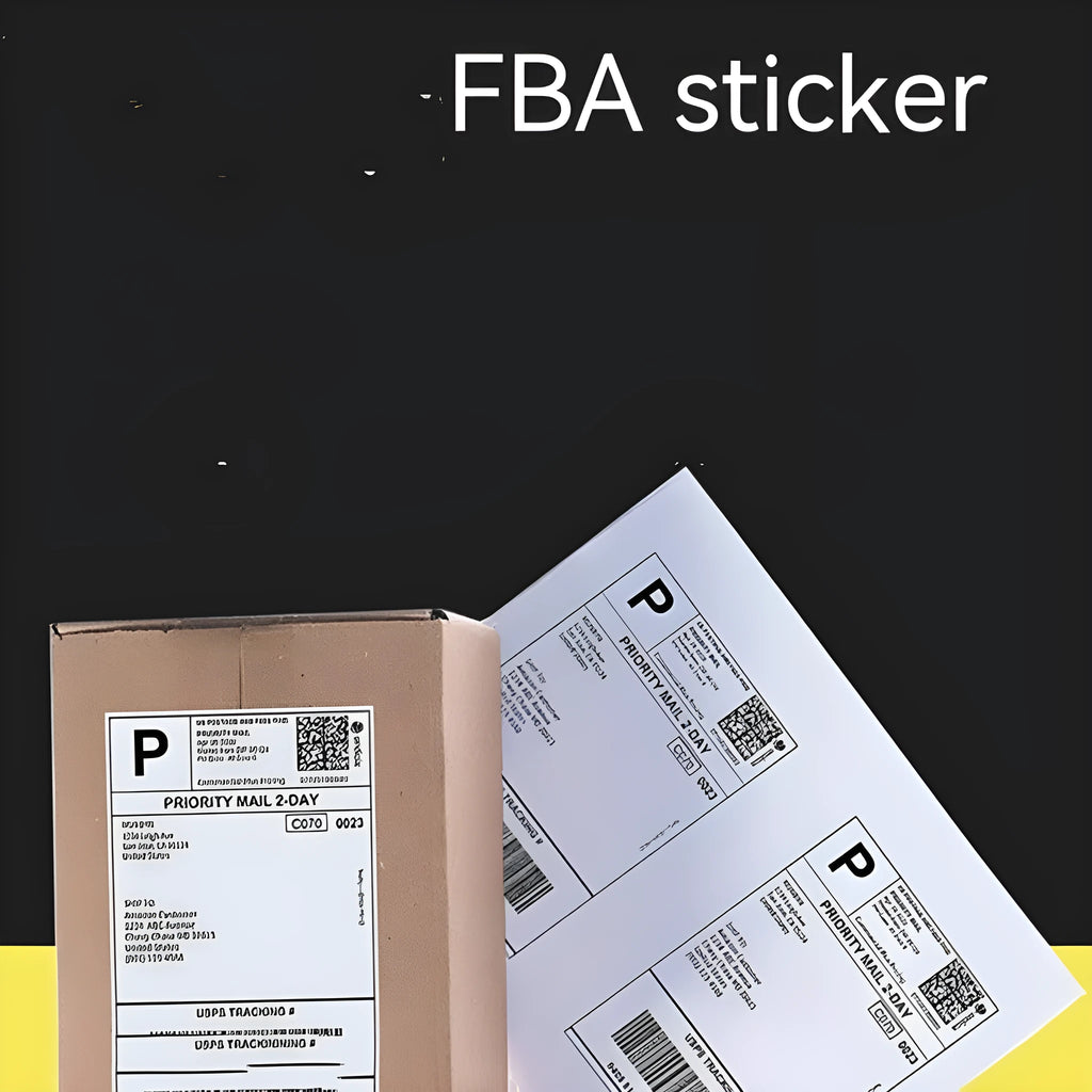 Pack of blank white A4 FBA barcode label paper sheets showing different grid size options.
