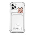 Transparent cartoon TPU phone case with card holder for Apple iPhone