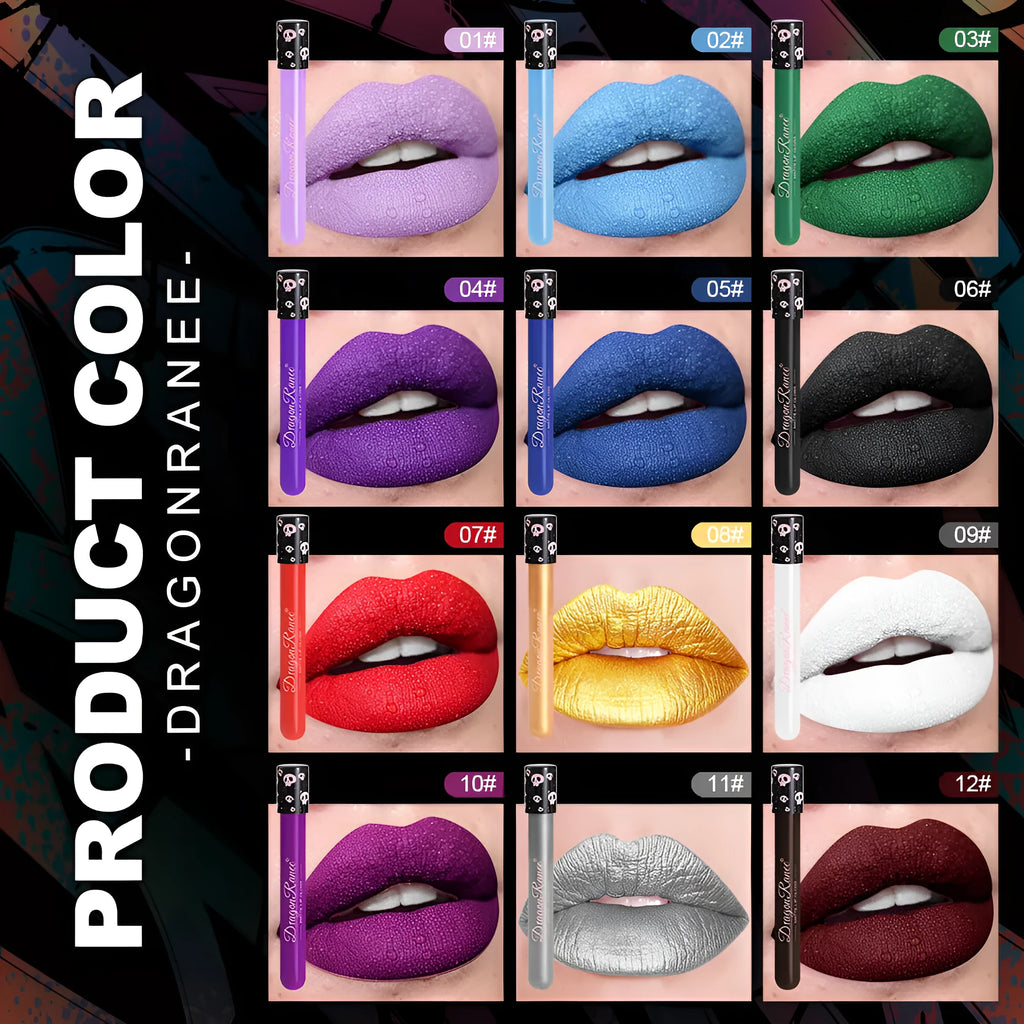 DR160 test tube skull lip gloss in matte gold and silver shades for Halloween makeup.