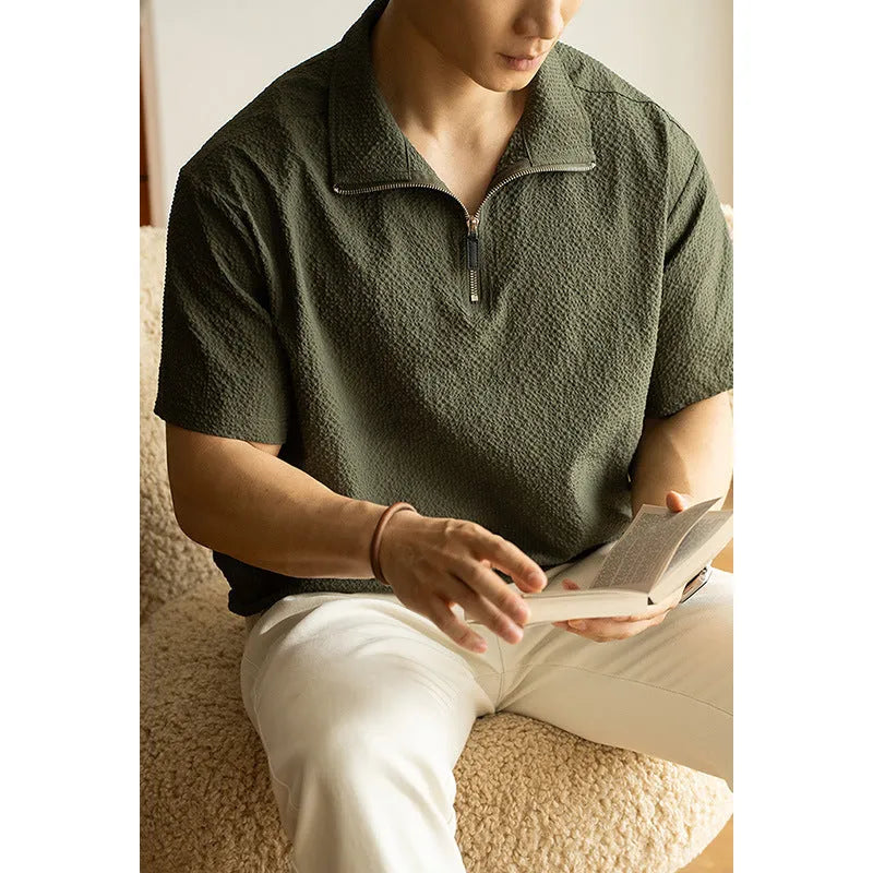 Men's loose fit cedar green short sleeve t-shirt made from quick-drying polyester fabric.