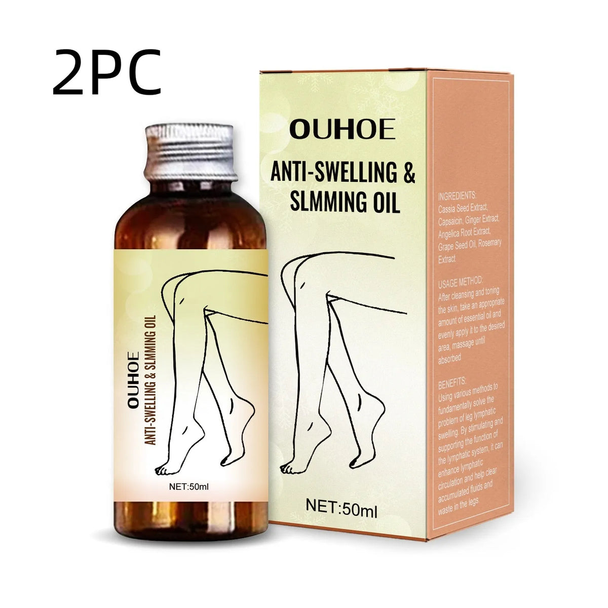 50ml bottle of moisturising essential oil for body skin care and leg massage