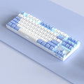 Wireless Bluetooth mechanical keyboard with metal board in blue-white and purple-white colour options