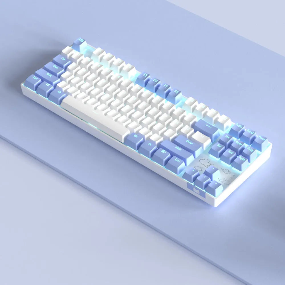 Wireless Bluetooth mechanical keyboard with metal board in blue-white and purple-white colour options