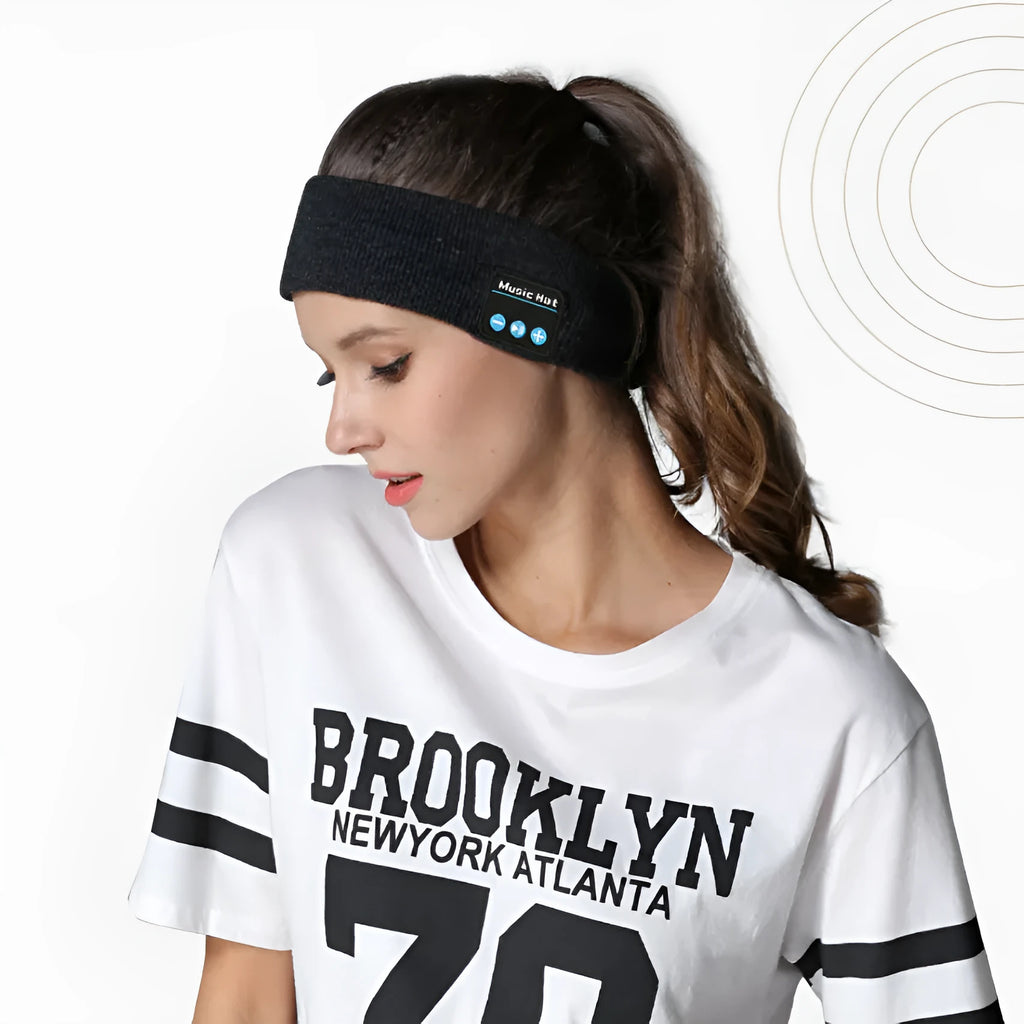 Bluetooth sports headband with built-in wireless earphones and removable washable liner in three colour options