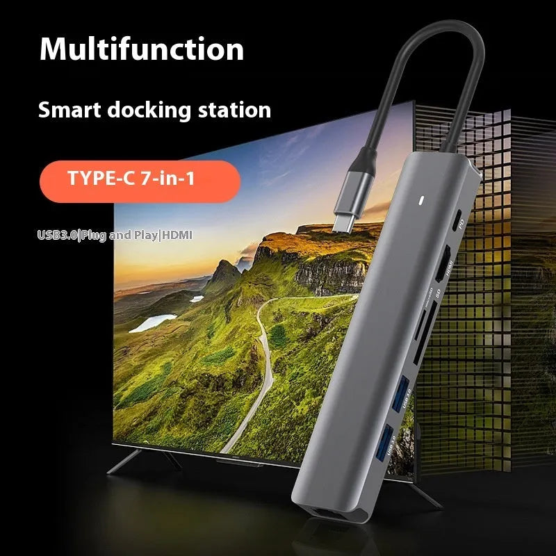 LQT-LH07 7-in-1 card reader USB hub for laptop and desktop expansion.