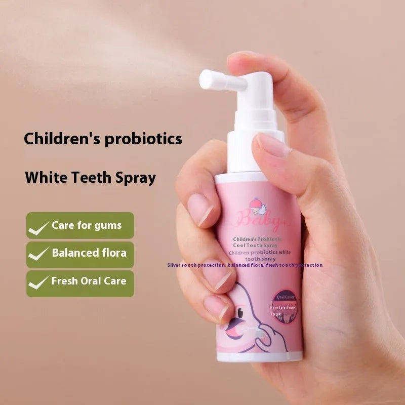 Children's probiotics whitening tooth spray in 40ml bottle with strawberry and orange flavour options
