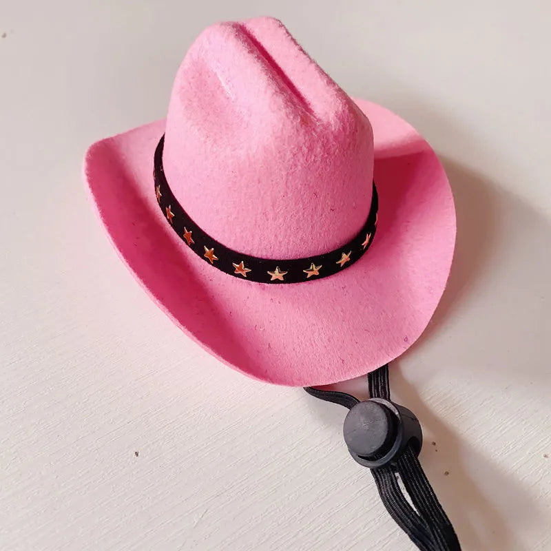 British cowboy hat for cats made from non woven fabric in brown with star velvet belt trim