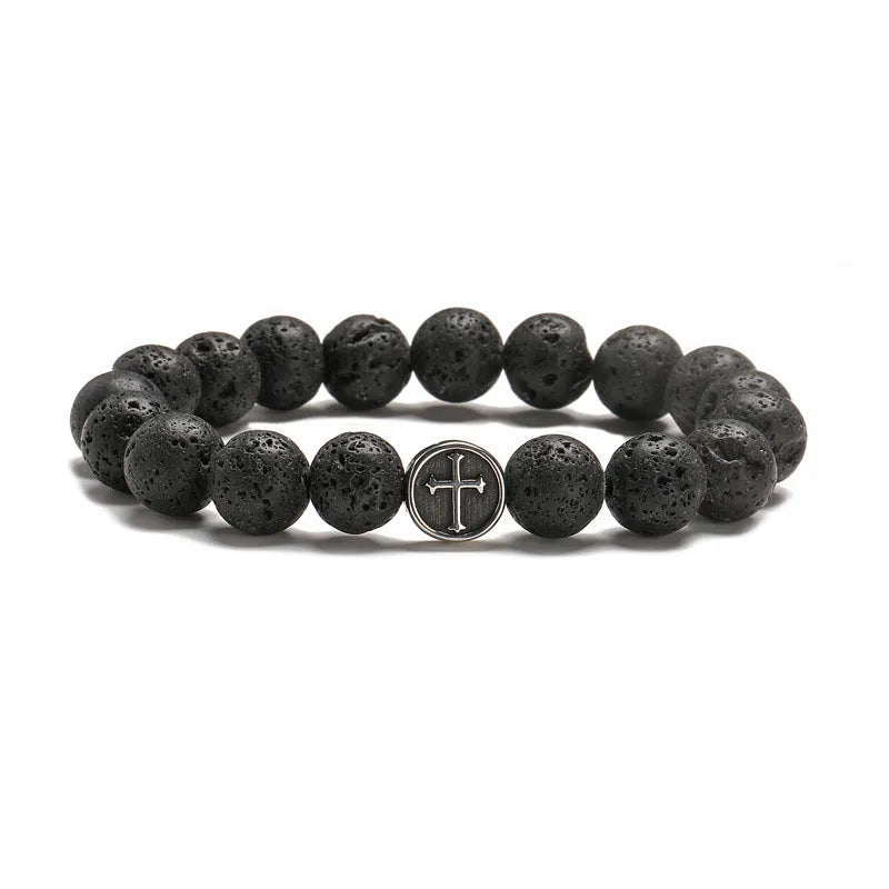 Geometric volcano agate stone bracelet with stainless steel adjustable clasp