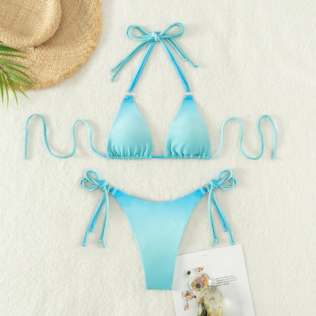 Women's separated gradient colour bikini swimwear set with top and bottom pieces