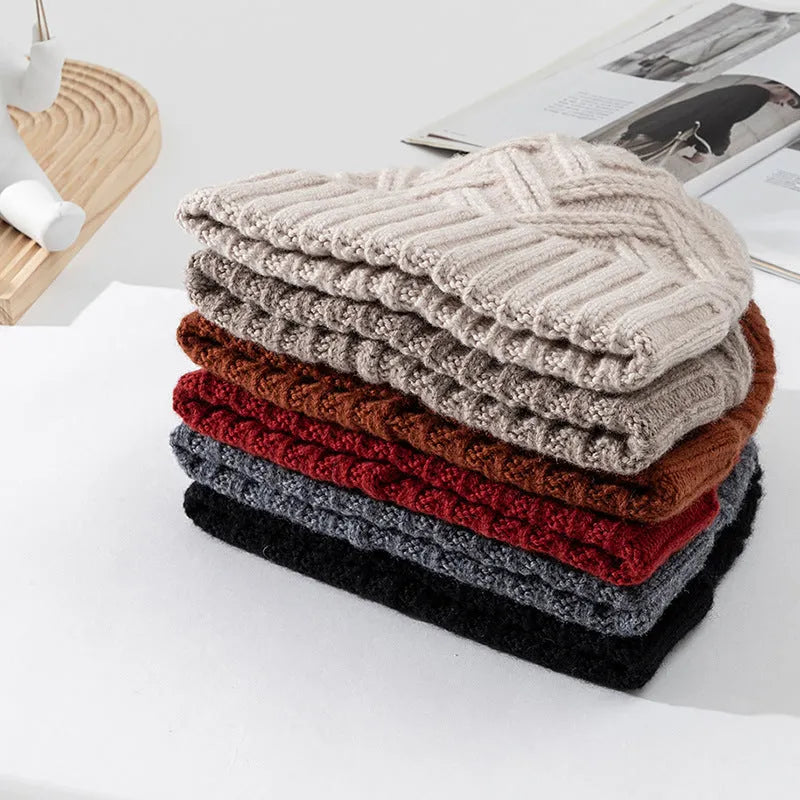 Women's wool knitted dome crown beanie winter hat in six colour options