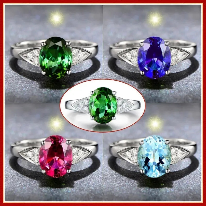 Women's court-style fashion ring with a choice of heart, water drop, or bell pattern inlaid with a natural zircon stone.