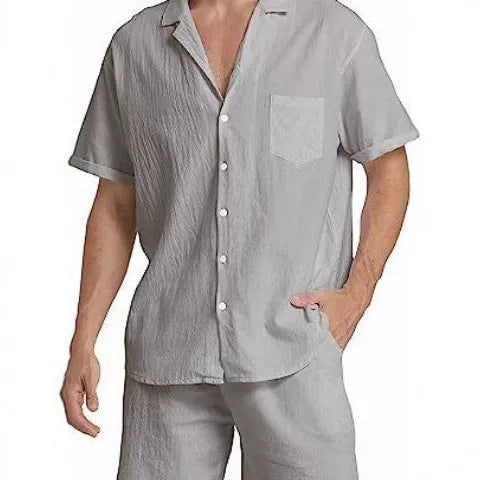 Men's black summer shorts suit with short-sleeved top and matching casual shorts