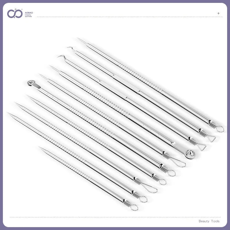 4-piece metal acne needle set with ultra-fine pointed clips on a silver background.