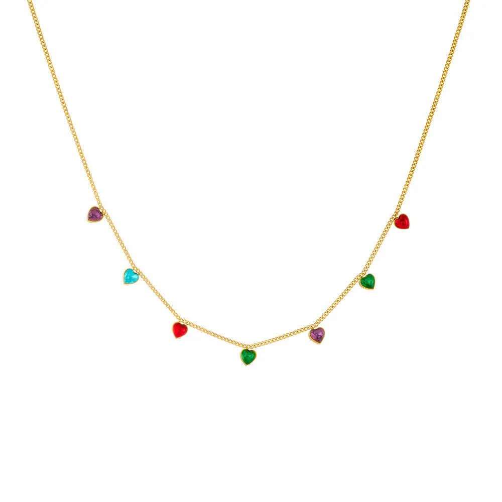 Women's gold-plated heart necklace on stainless steel chain with adjustable length