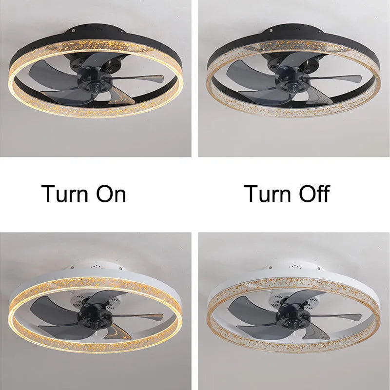 Nordic-style ceiling fan lamp with LED light and remote control in black finish