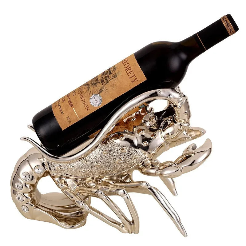 Lobster-shaped wine rack ornament in European style design with silver or rose gold finish