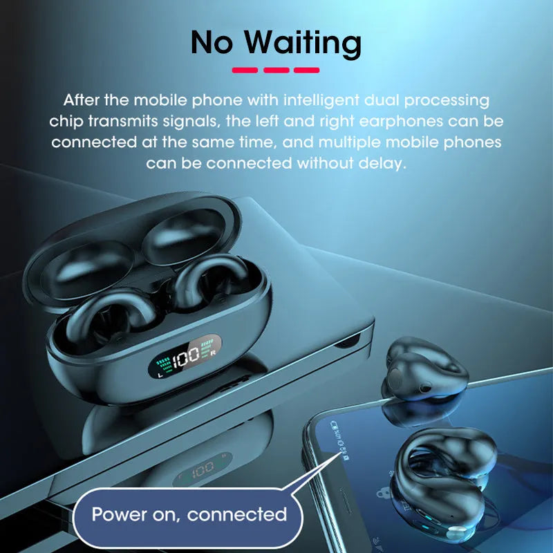 Bone conduction Bluetooth headset clip in black, white or khaki with ear clip design