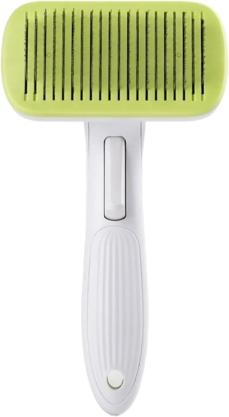 Automatic pet hair removal comb in blue for dogs and cats with one-click removal technology
