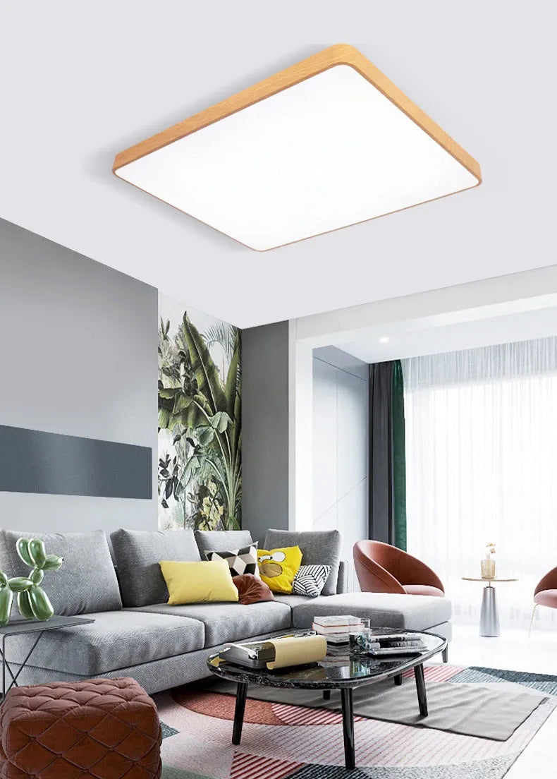 Nordic wood grain finish LED bedroom light with modern simple iron art design