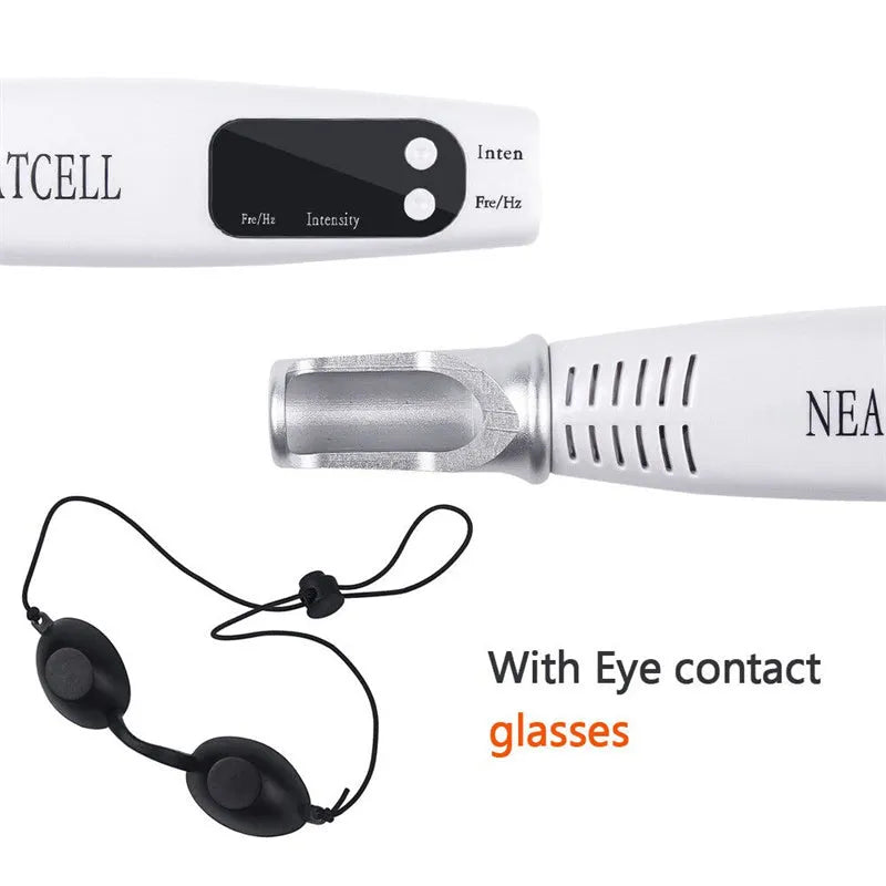 Picosecond laser pen light therapy device for tattoo scar mole freckle dark spot removal, blue or red, with goggles and charger