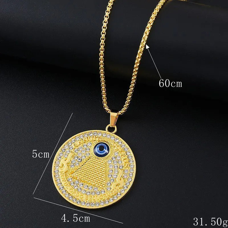 Geometric gold-tone alloy pendant necklace with diamond-cut zircon stone
