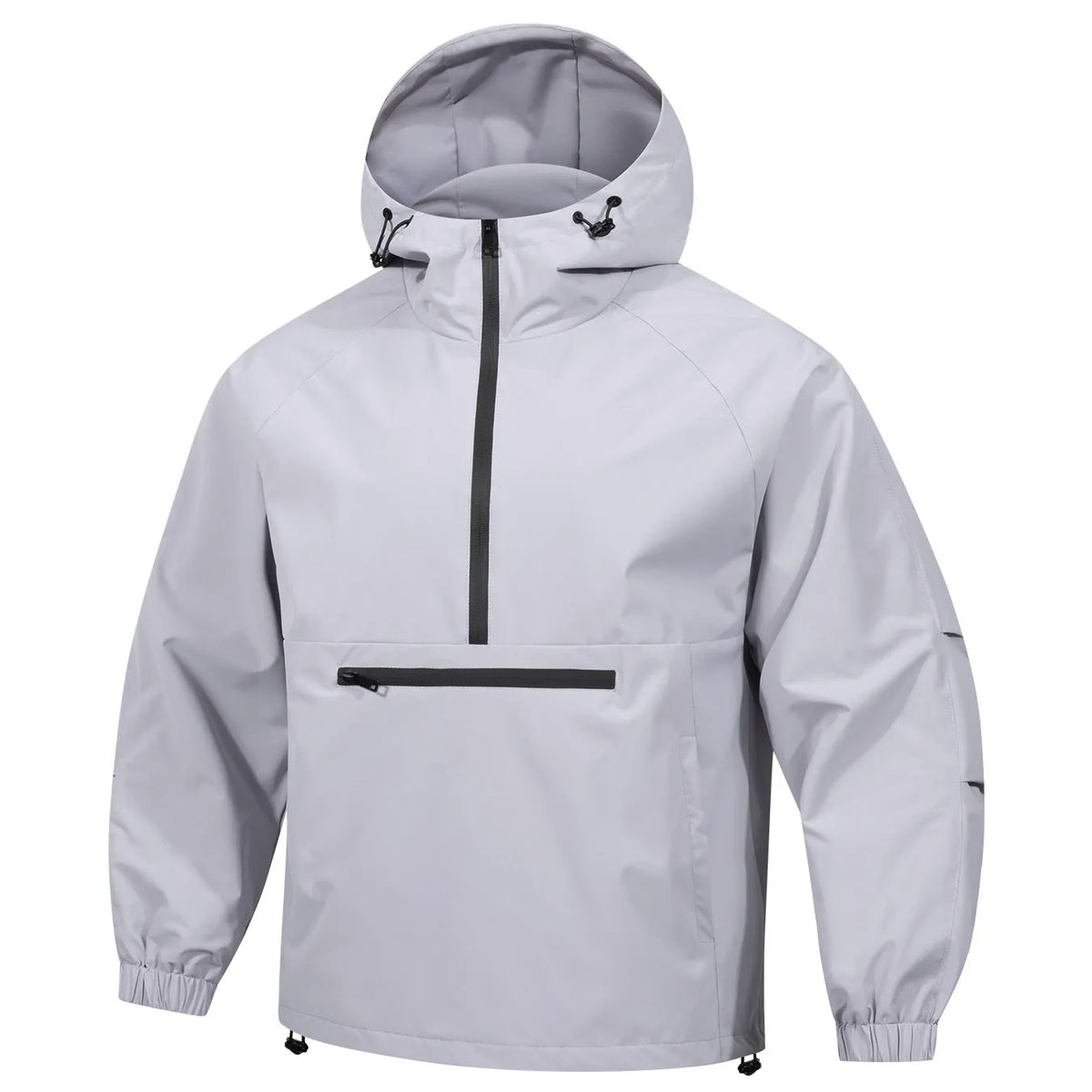 Men's light gray Korean-style loose half-zip hooded corduroy jacket on a hanger.