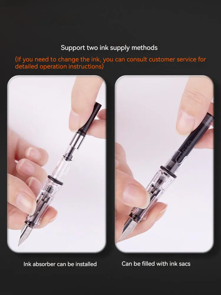 Student automatic suction pen set with plastic shell, refillable ink feeder, and choice of 0.38mm or 0.5mm pen heads