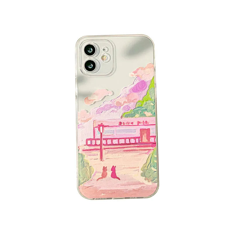 iPhone mobile phone case with two cat cartoon design on PC rear cover