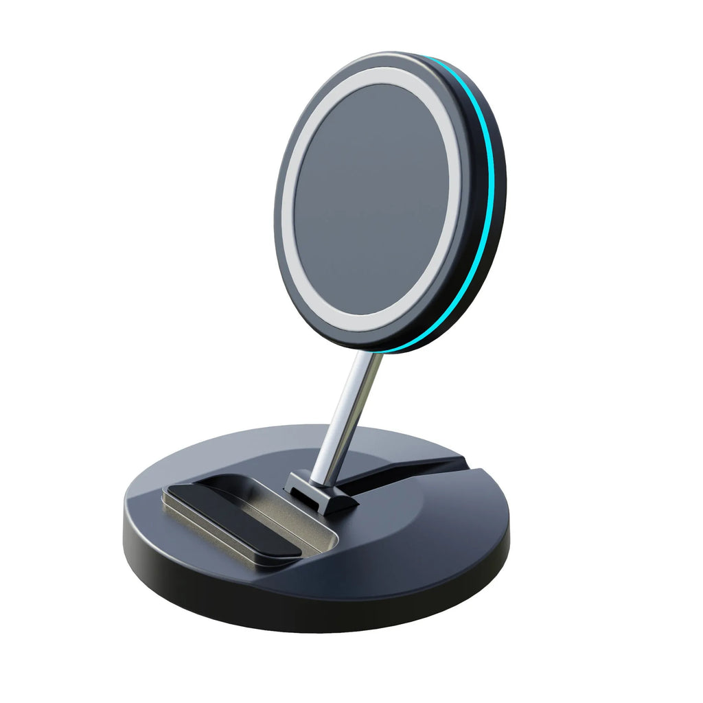 Magsafe compatible 3-in-1 folding wireless charging stand for iPhone 12 with magnetic attachment