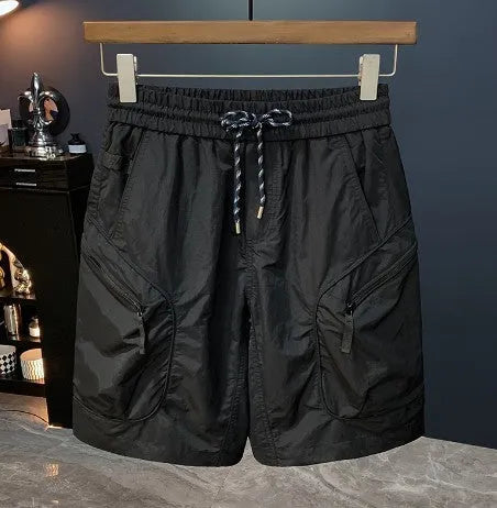 Men's loose fit camouflage cargo shorts in cotton blend fabric on white background