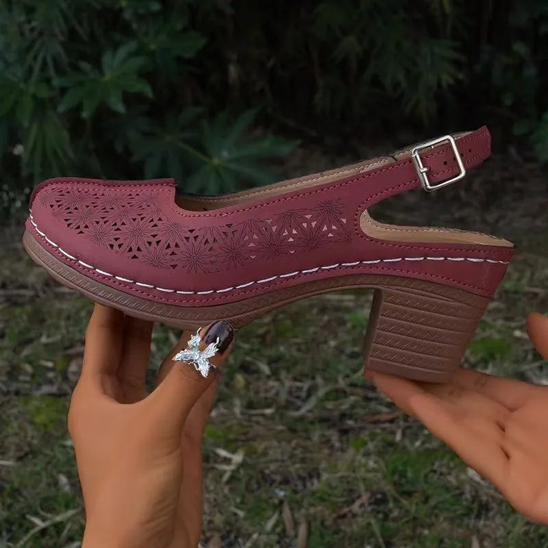 Women's closed toe wedge sandals with round toe and rubber sole in multiple colours