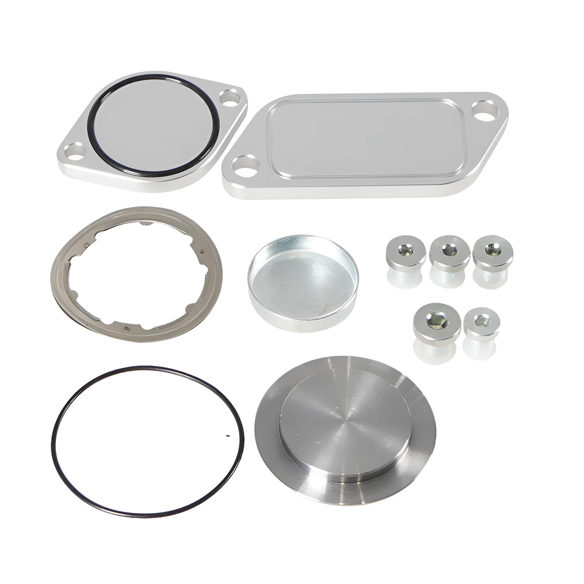Silver aluminium alloy valve cover for automotive exhaust gas recirculation system replacement