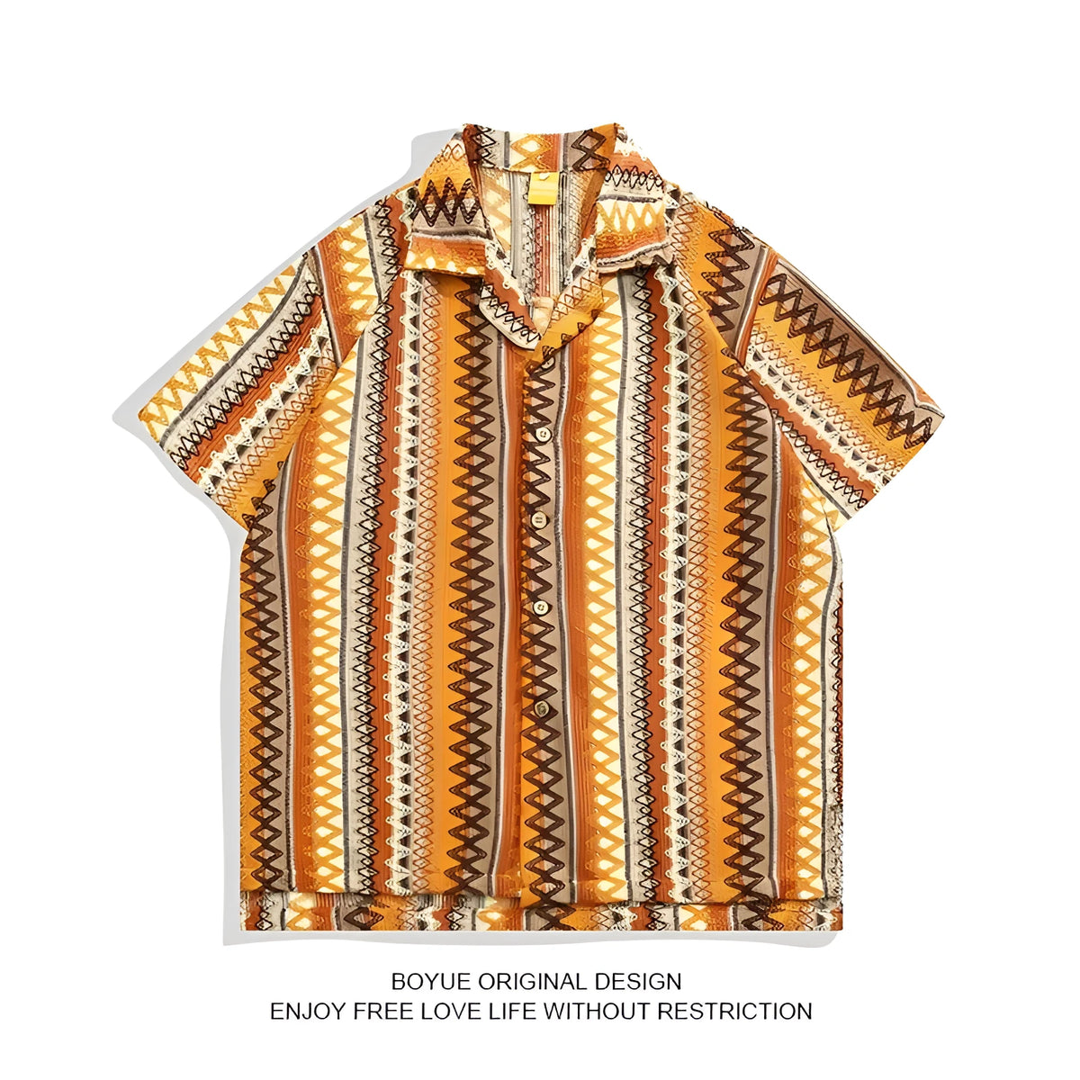 Ethnic style woven Cuban collar shirt in contrast colours with loose fit and drop shoulders.
