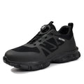 Black lightweight safety shoes with steel toe cap and Flyknit fabric upper