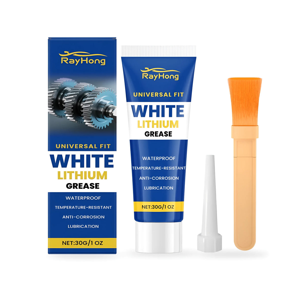 30g tube of white lithium grease with a brush and nozzle tip for application