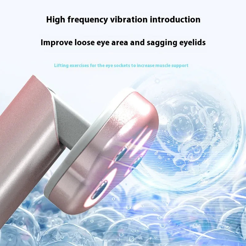 Gradually varied pink gradient eye massager with micro-current vibration and colour light therapy functions