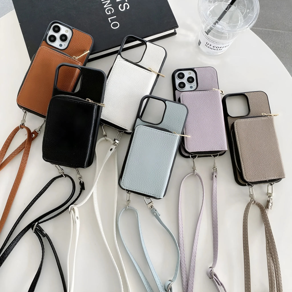 Litchi textured pattern hard shell phone case for iPhone, shown in multiple colours including black, blue, and green.