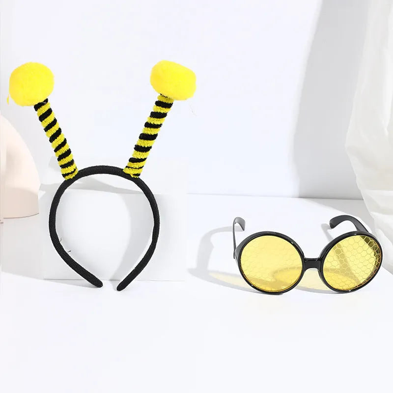 Yellow bees costume headband and glasses dress up accessories set on mannequin