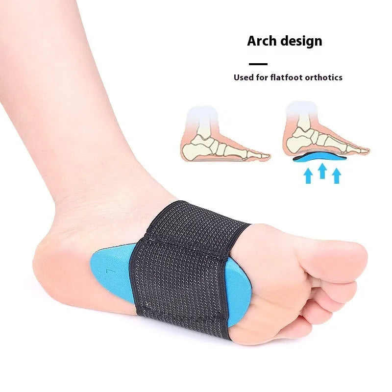 Blue elastic bandage arch support foot pads for adults and children on a white background
