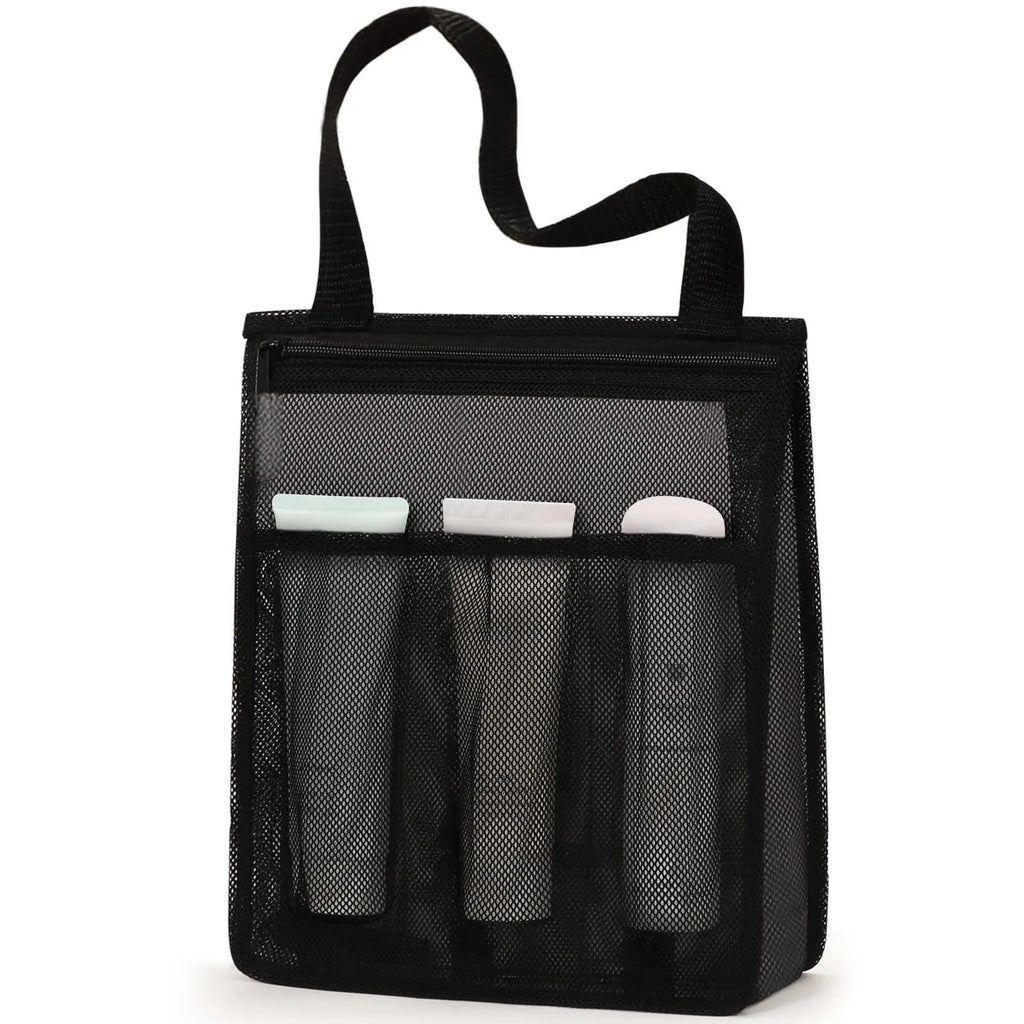 Large black and pink swimming gym bag with a mesh pocket and wet dry separation pouch.