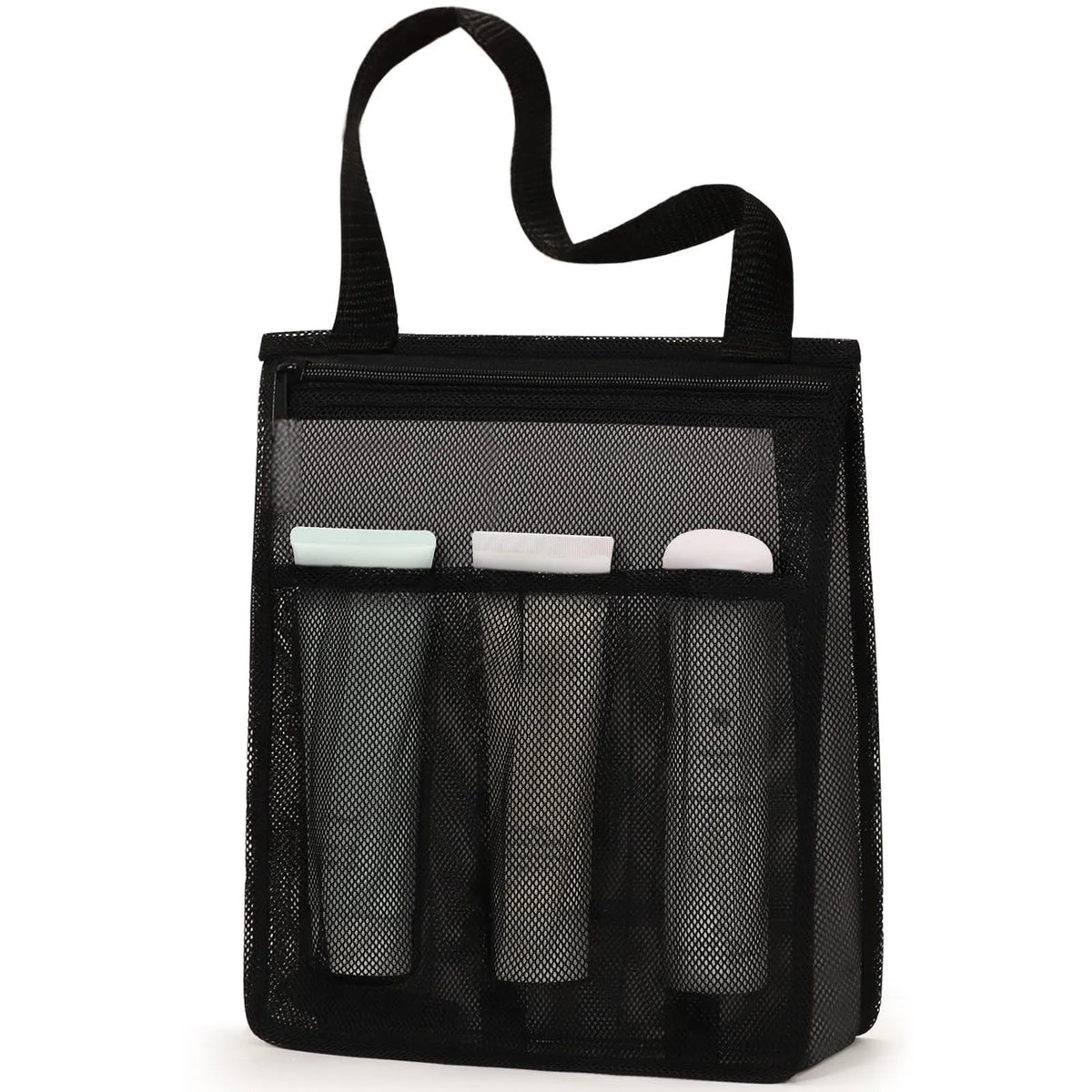 Large black and pink swimming gym bag with a mesh pocket and wet dry separation pouch.