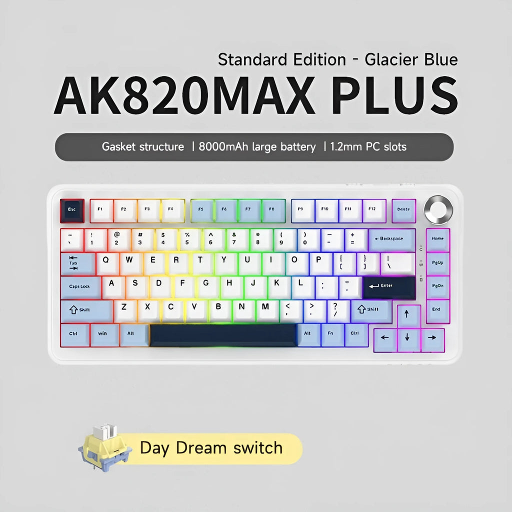 Three-mode mechanical keyboard with wireless hot-swap design in black, grey, or yellow colour options
