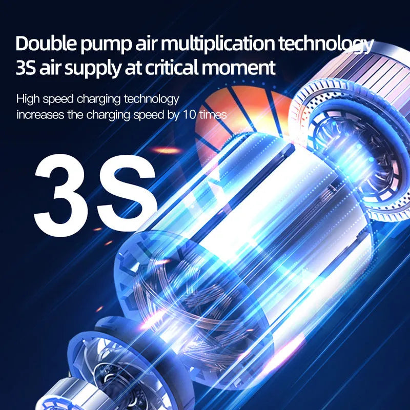 Wireless portable car air pump with 6000mAh battery and multiple valve adapters