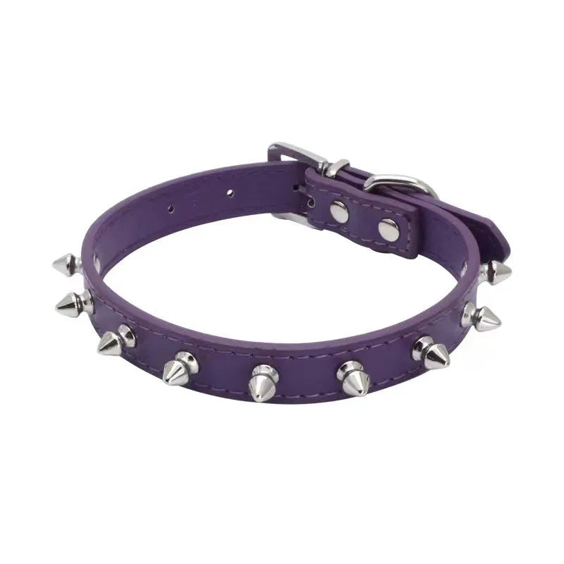 Studded dog collar in chosen colour with spiked metal details and alloy fastener on thickened PU leather.