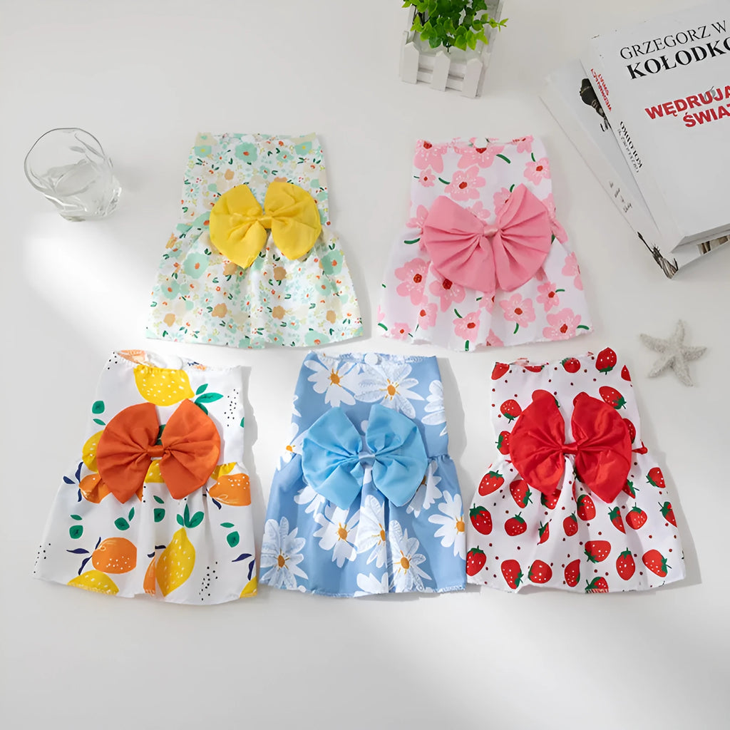 Ultra-thin floral butterfly princess pet dress with bow decoration for dogs and cats
